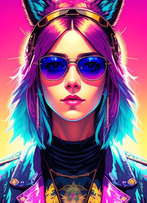 swpunk style,
A stunning intricate full color portrait of an anthropomorphic bunny woman wearing sunglasses,
synthwave wit...
